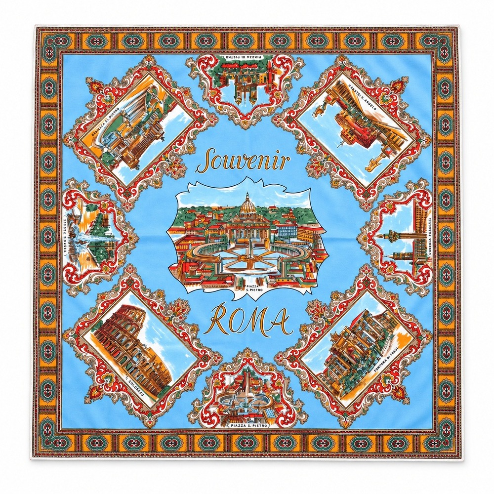 Scarf Roma Italy Souvenir Landmark Print Blue Travel Core Vintage Accessory